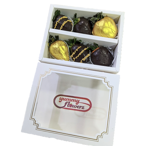 6pcs Black & Gold Chocolate Strawberries Gift Box